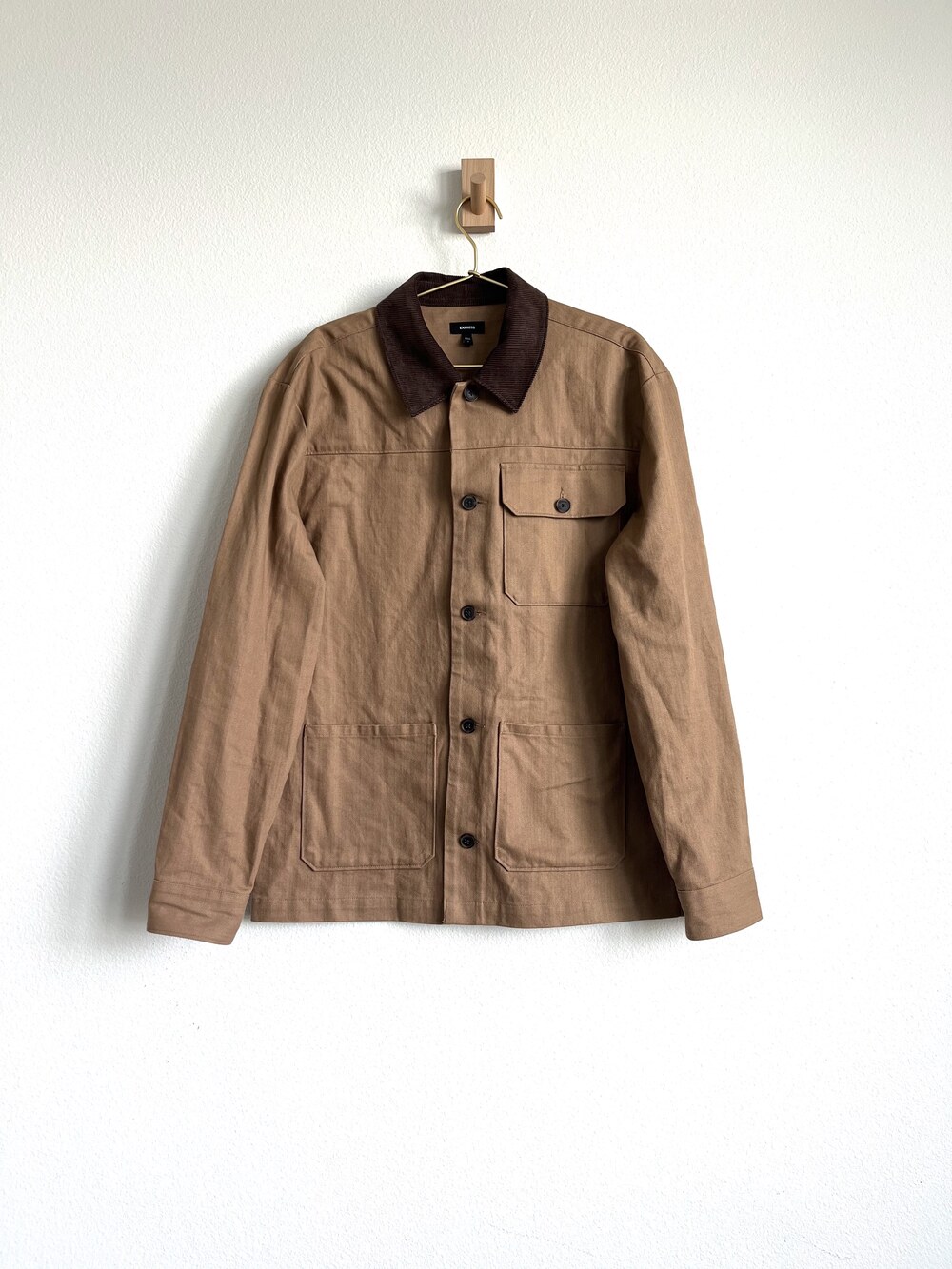 Express Herringbone Chore Overshirt Tan Corduroy Collar Barn Shacket - Size S